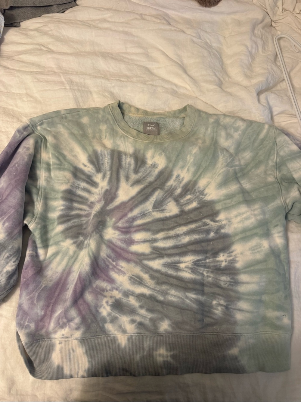 TNA Tie-Dye Crewneck Sweatshirt in Mint Green, Lavender, Gray